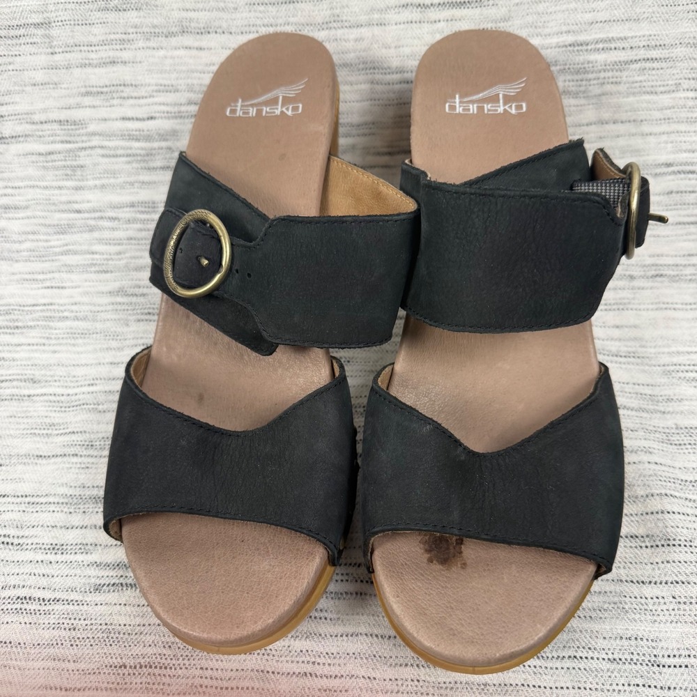 Dansko Ramona Black Suede Platform Heel Size 39 Studded Slip On Sandal Comfort - Picture 6 of 10
